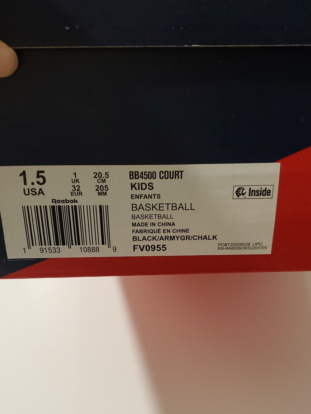 Boy's Basketball Sneaker 1.5 size
